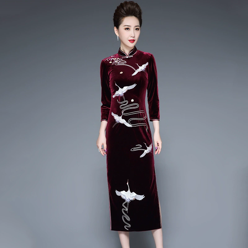 Специальная распродажа: Зимнее бархатное платье-ципао для женщин, свадебное, больших размеров, наряд для свекрови, осенне-зимнее платье, пока есть в наличии.