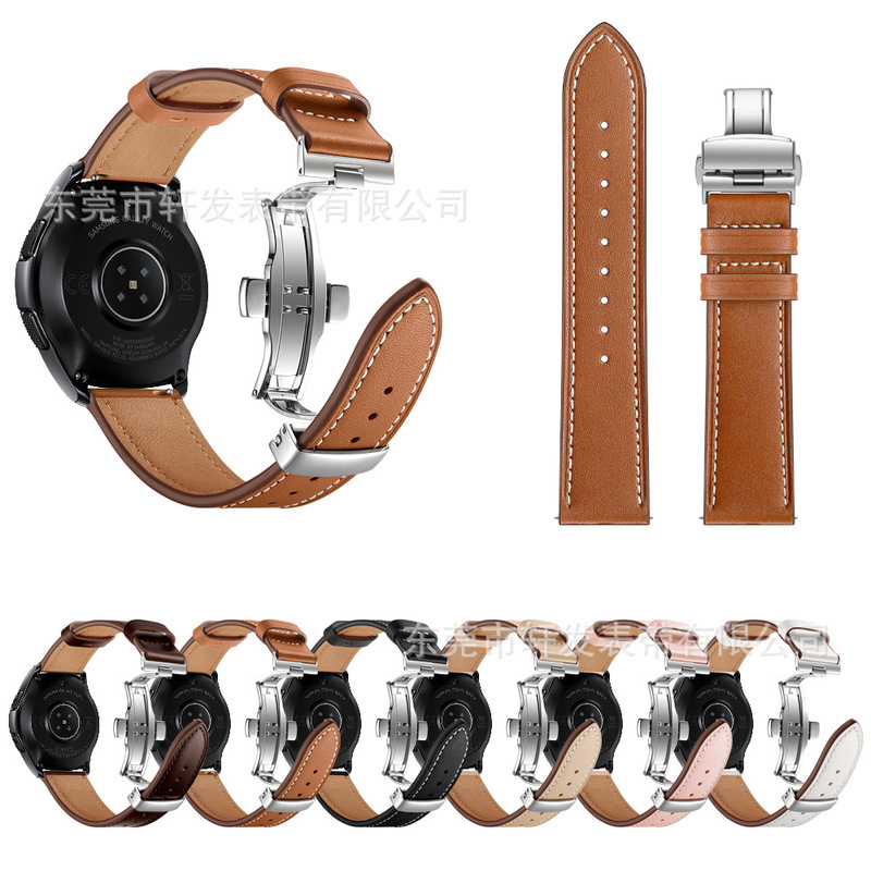 For Samsung galaxy watch3/5 Smart Watch Strap Sports Watch First Layer Real Cowhide Butterfly Buckle