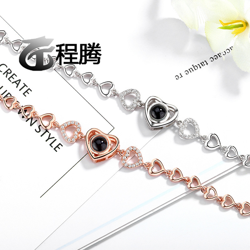 Amazon Love Projection S925 Sterling Silver Bracelet Women's Korean Style Casual Personality Internet Celebrity One Hundred Languages Bracelet