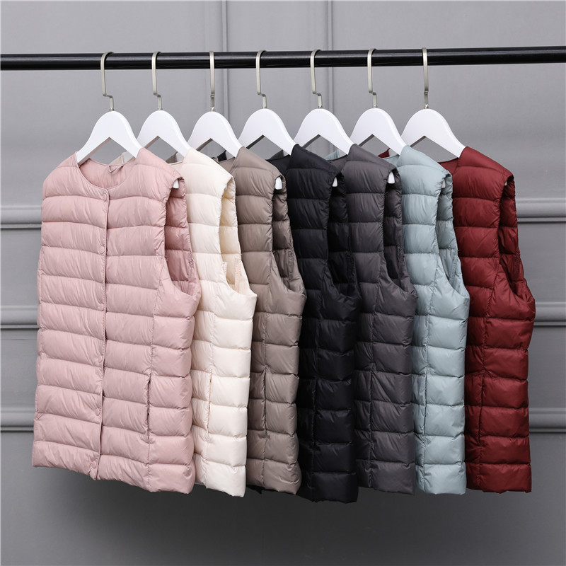 Cross-border Explosions Autumn and Winter New Down Vest Women's Lightweight Short Collarless Vest Fashionable Portable Jacket Slim-fit Trendy