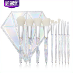 New 10-Piece Transparent Glass Diamond Handle Makeup Brush Set Diamond PU Packaging Fiber Hair Factory Wholesale
