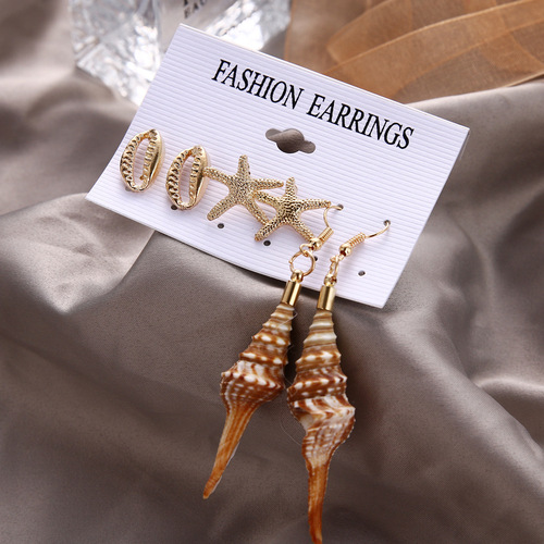 AliExpress New Style European and American Style Conch Series Earrings Female Starfish Shell Seaside Beach Style Earrings 6 Pairs Set