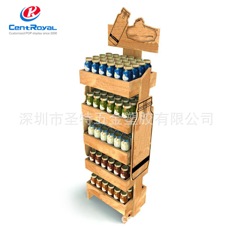 厂家专业定 制 化妆品展示架 饮料展示收纳柜 5层木头展示架