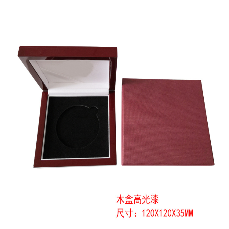 喷漆高光木盒 纪念币徽章奖章礼品包装盒 金币勋章复古收藏盒厂家