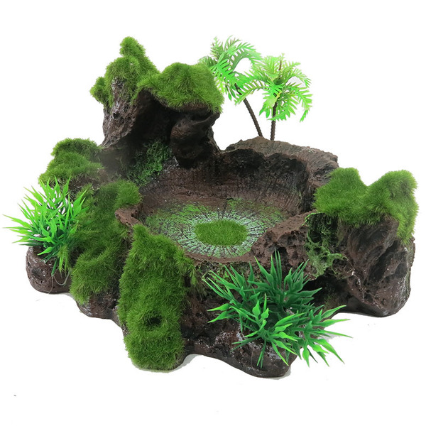 Fish tank landscaping ornaments simulated flocking resin moss water…