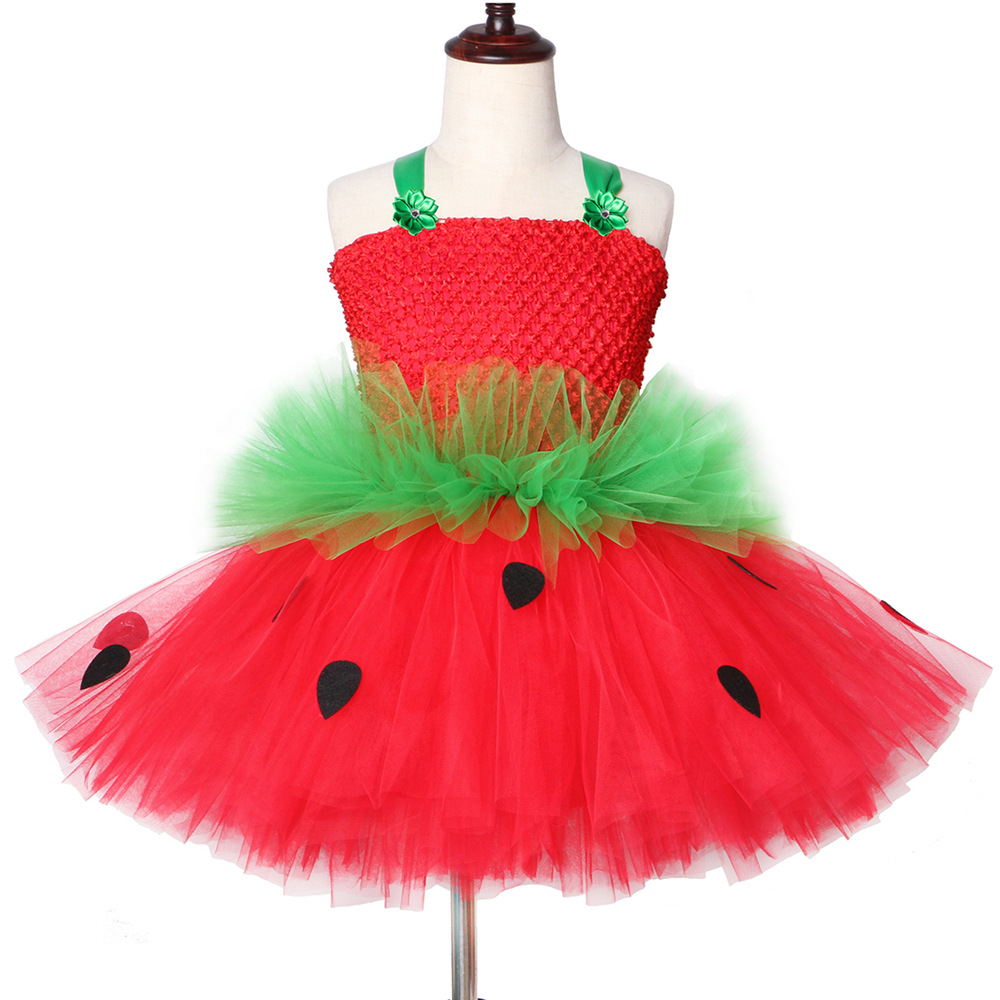 Sweet Strawberry Girl Mesh Puff Dress Dress Christmas Party Costume European and American Children tutu Dress