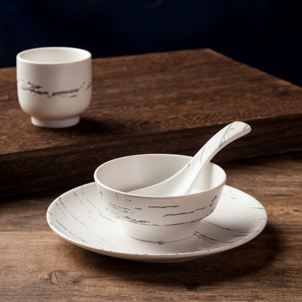 Ceramic marble tableware for hotel, matte white set, 4 piece set, simple and elegant design