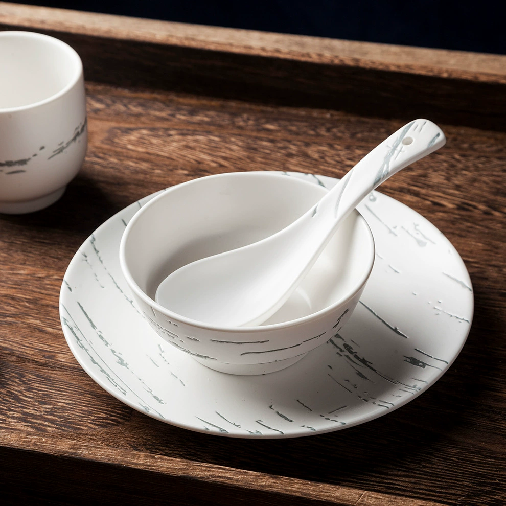 Ceramic marble tableware for hotel, matte white set, 4 piece set, simple and elegant design