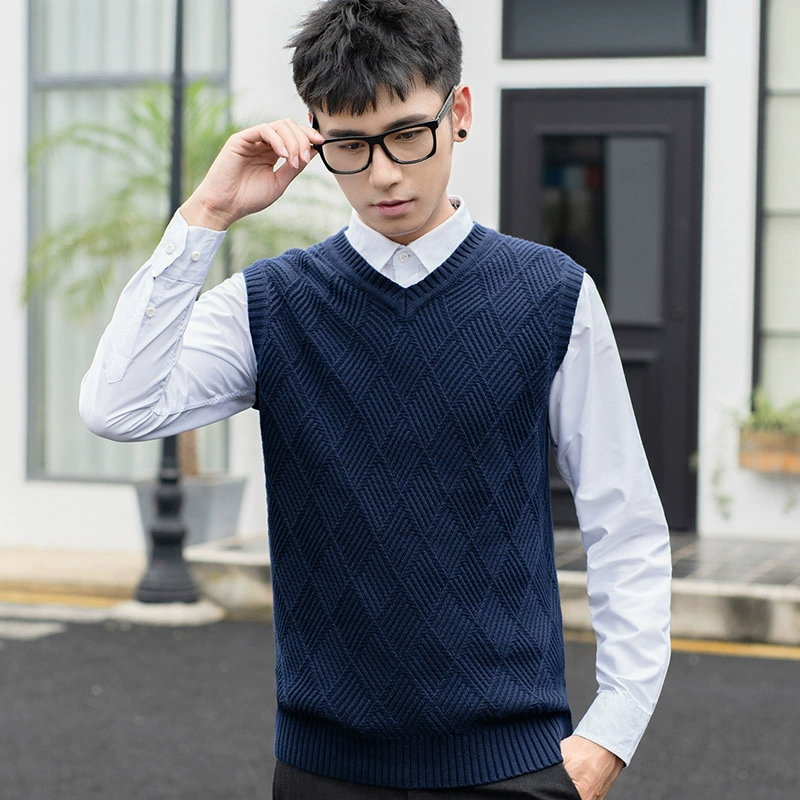 Новый свитер с V-образным вырезом, мужской жилет, пуловер, однотонный креативный жаккардовый тонкий жилет без рукавов, Мужской базовый свитер