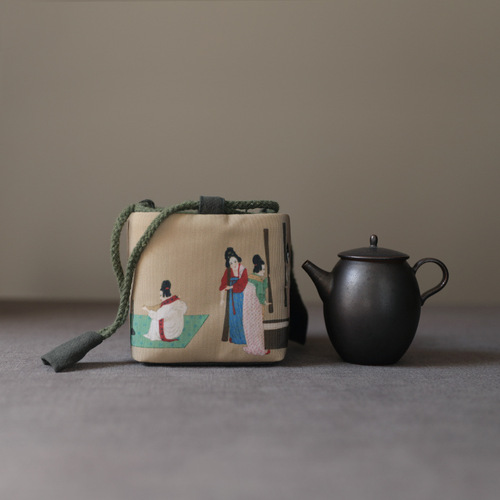 Erya manufacturer wholesale storage bag travel tea set cotton teapot tea cup cloth bag tea cup ancient painting tea cup cloth bag