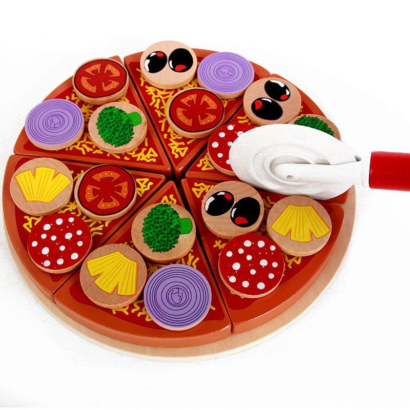 Pizza de simulación de madera, corte de música, procesamiento de juguetes de la casa, personalización de pedidos pequeños