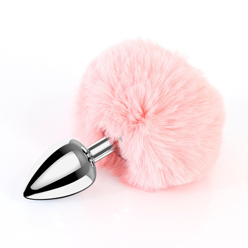 Soft rabbit tail metal fur ball anal plug fox cat dog tail out anal plug female back yard anal sex toy