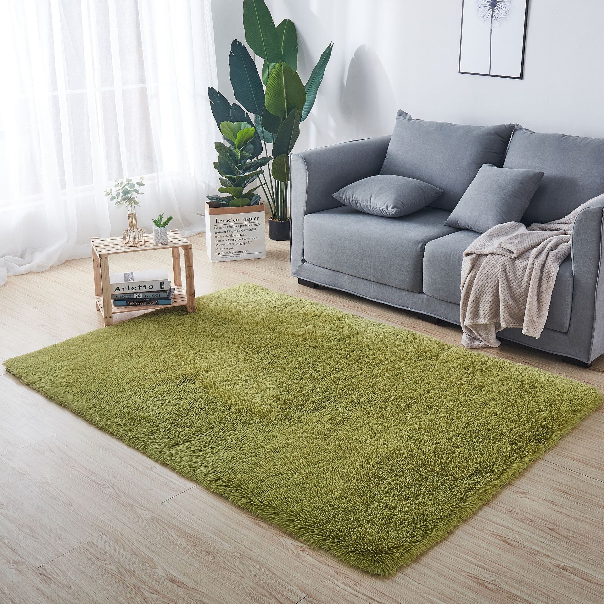 Alfombra Peluda para el Hogar de Poliéster Resistente a Manchas para Sala de Estar y Dormitorio image 27