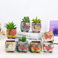 多肉陶磁器植木鉢diy手描き陶磁器植木鉢粗陶通気デスクトップ韓国式カラー角型多肉盆