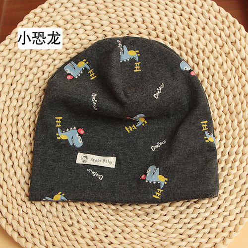 Category A Spring and Autumn Korean Style Baby Cotton Cute Children's Hat Warm Double Layer Cartoon Print Baby Pullover Hat