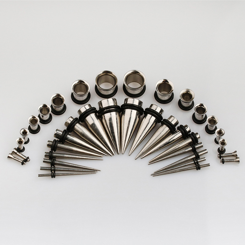 Acero inoxidable solo tirón aurícula afilada cono combinación color afilado cono aurícula oído expansión traje cuerpo piercing joyería al por mayor