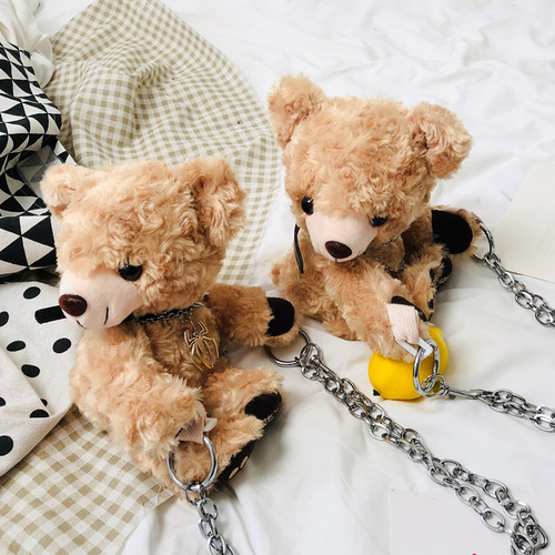 Internet celebrity bouncy bear crossbody bag new ins creative teddy bear chain plush bag Korean style shoulder bag