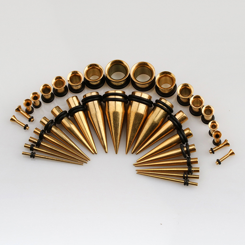 Acero inoxidable solo tirón aurícula afilada cono combinación color afilado cono aurícula oído expansión traje cuerpo piercing joyería al por mayor