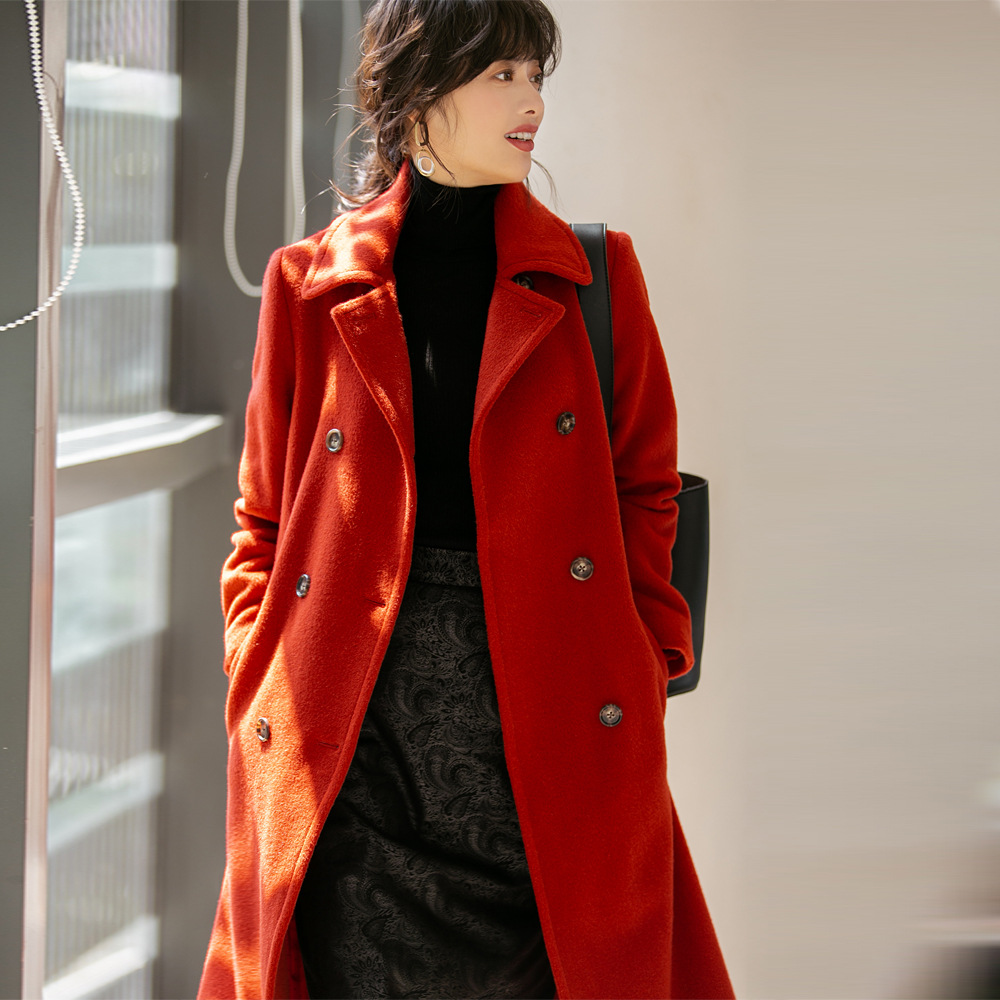 Demi-season velvet belt, woolen woolen coat, jacket, slim fit