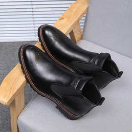 严选跨境新款时尚男士大码皮靴一脚蹬马丁靴切尔西靴高帮男靴子英