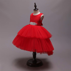 Girls' Princess Dress Children's Wedding Dress Puff Dress Cake Dress Little Flower Girl Train Performance Dress Host Flower Girl Costume