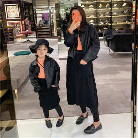 亲子装母子女童装皮衣代发PU韩范外套上衣26春秋冬装新款外贸童装