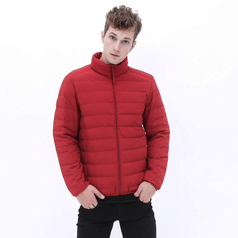 Cross-Border Ribbed Autumn and Winter New Seamless Lightweight down Jacket for Men, 90% White Duck Down, Double-Layer, Seam-Free, Stand Collar, Plus Size