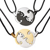 Cross -border hot -selling round heart -shaped love black white yin and yang Taiji embrace couple stainless steel cat necklace wholesale