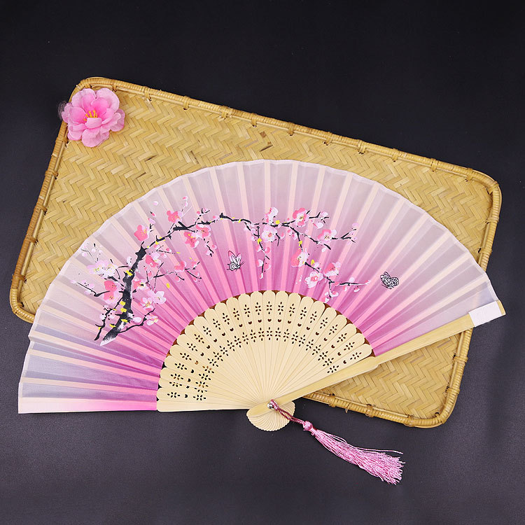 Fuente de la fábrica de bambú estilo chino ventilador plegable estilo japonés ventilador de bambú danza ventilador sonrisa ventilador al por mayor