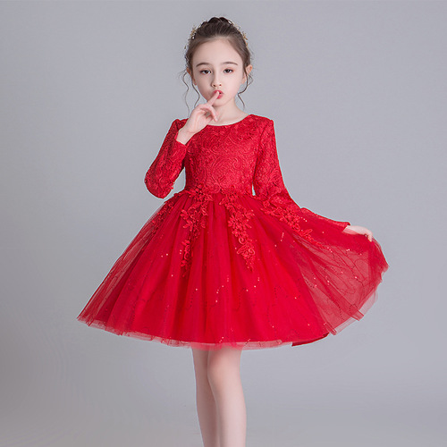 Little Girl Princess Dress White Tulle Ball Gown Autumn/Winter Children's Birthday Fashion Show Wedding Performance Dress Skirt Stylish