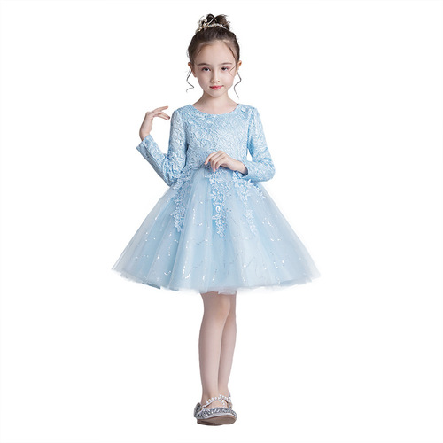 Little Girl Princess Dress White Tulle Ball Gown Autumn/Winter Children's Birthday Fashion Show Wedding Performance Dress Skirt Stylish