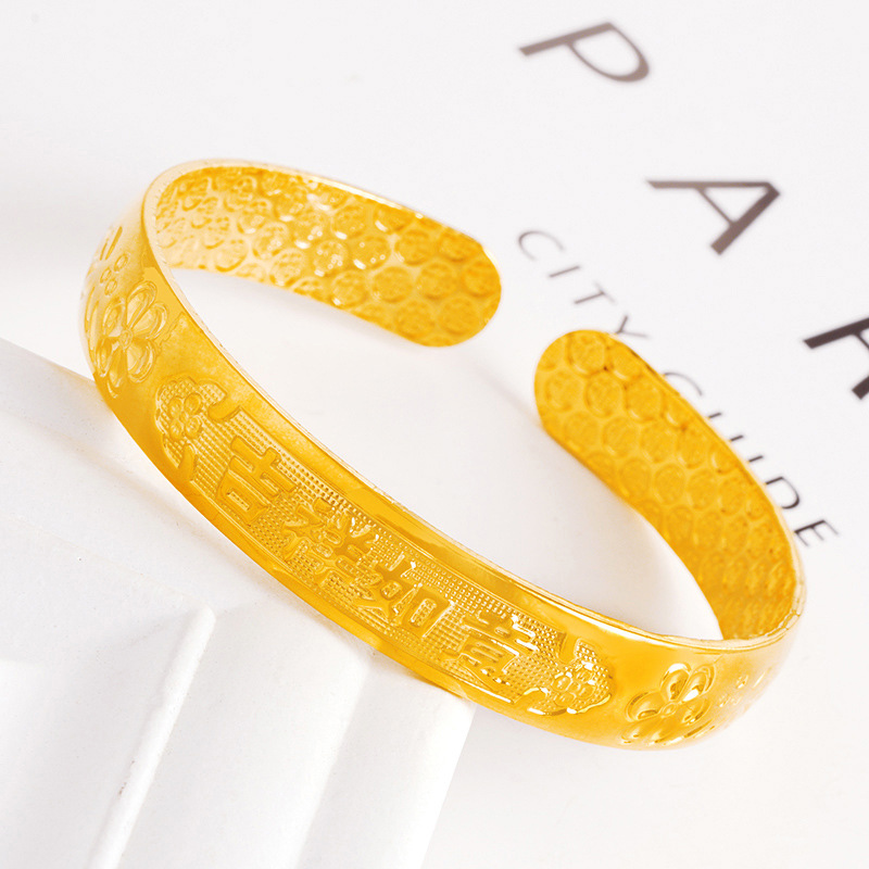 10mm abierto chapado 999 oro Fu pulsera fábrica directa arena oro pulsera madre retro flor pulsera