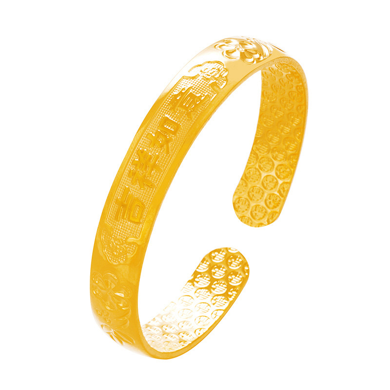 10mm abierto chapado 999 oro Fu pulsera fábrica directa arena oro pulsera madre retro flor pulsera