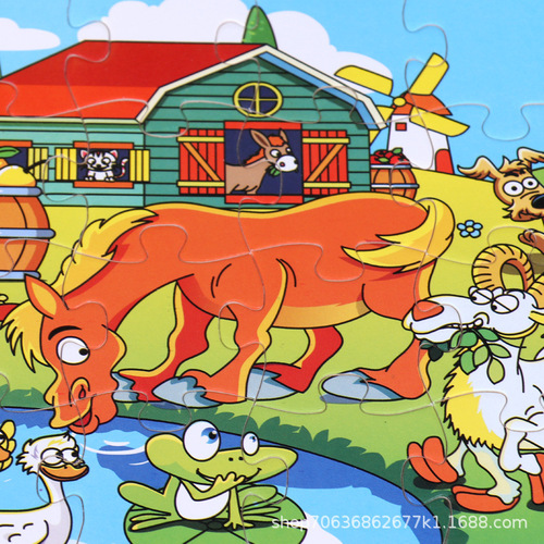 24-piece wooden puzzle with log frame, children's animal cartoon plane puzzle, early education educational wooden toy