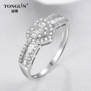 Tonglin Fashion 18K Gold Ring Gold Ring Proposal Love Ring Female Ladder Square Diamond Ring Stone Jewelry Accessories Wholesale