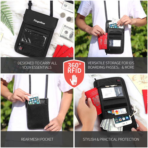 Travel neck strap passport holder RFID passport bag waterproof nylon transparent passport case