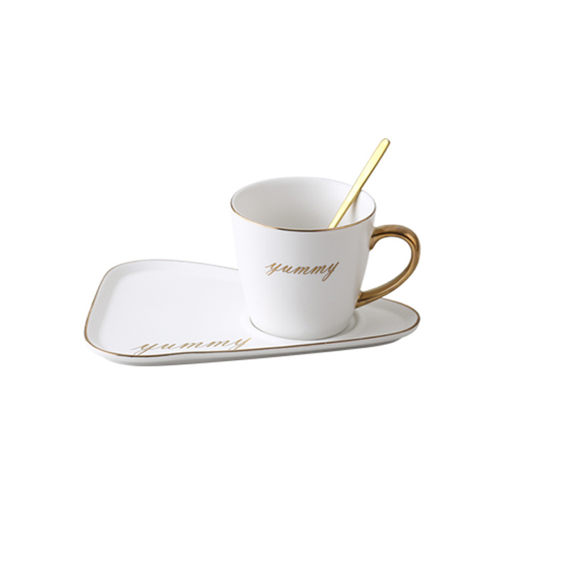 Nórdico creativo taza de café y platillo con cuchara traje luz lujo desayuno postre té la tarde noble regalo LOGO caja