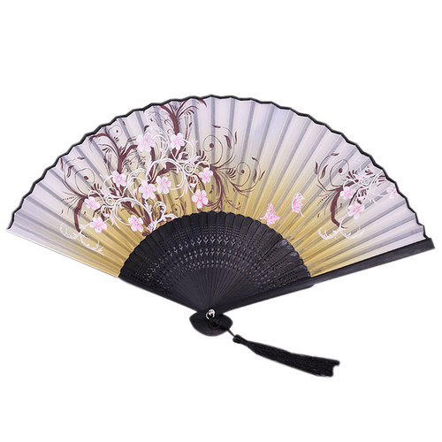 Full head green silk folding fan with carved logo bamboo craft fan animation advertising fan factory wholesale
