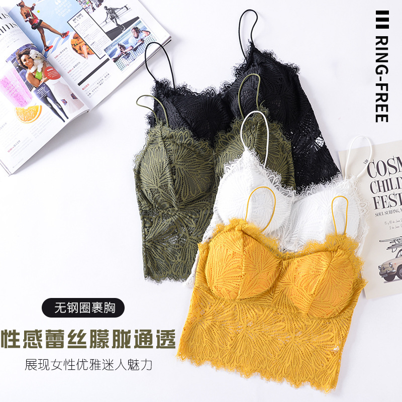 Internet Celebrant New Style Lace Sexy Sling V-shaped Slim-fit Chest Wrapping Backless Thin Shoulder Strap All-match Small Vest Tube Top Underwear