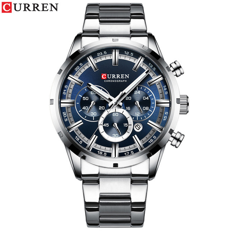 CURREN 8355 reloj impermeable para hombres de moda reloj de correa de acero de flujo de moda multifuncional de seis pines