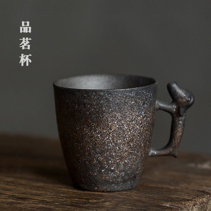 粗陶品茗杯 个人单杯茶杯马克杯带手把咖啡杯创意陶瓷主人杯