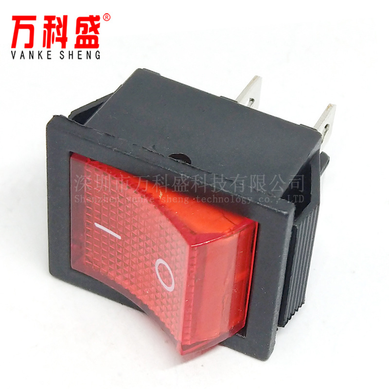 红色船型开关KCD4-201 4脚2档带灯 翘板电源开关16A 250V