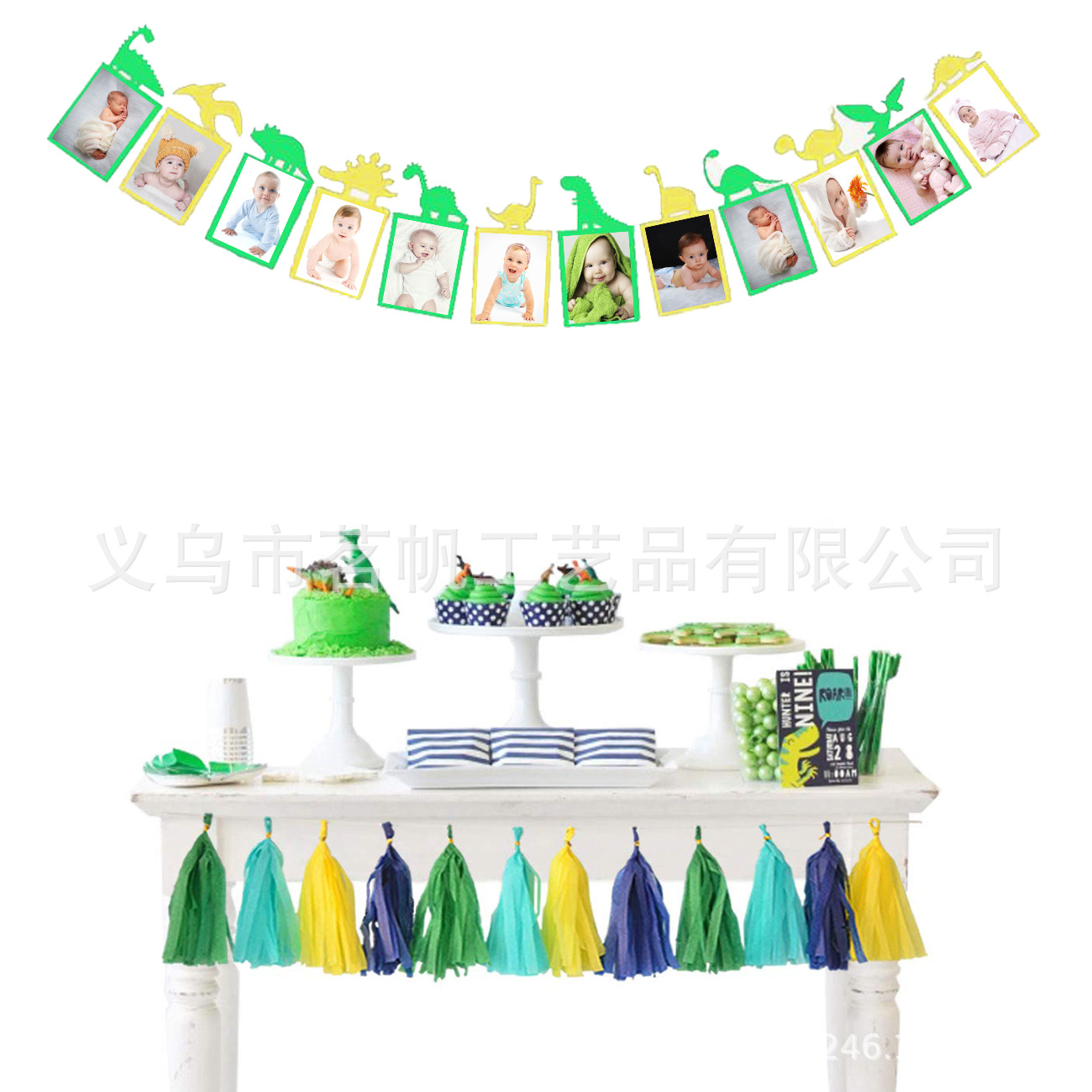 Dinosaurio foto tire bandera bebé cumpleaños tire flor foto clip creativo cumpleaños banner