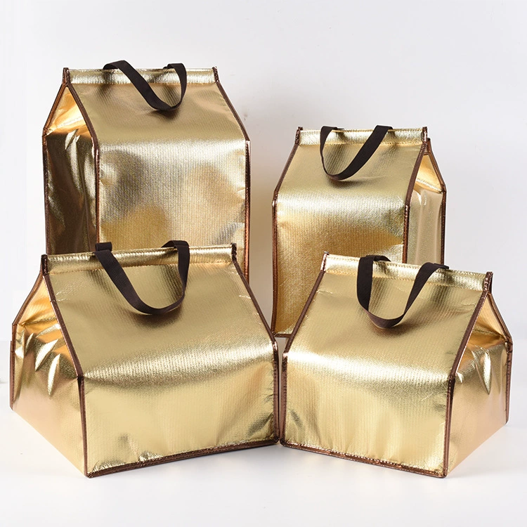 Insulated Thermal Picnic Bag, gold foil, foldable with aluminum-foil & pearl-cotton lining