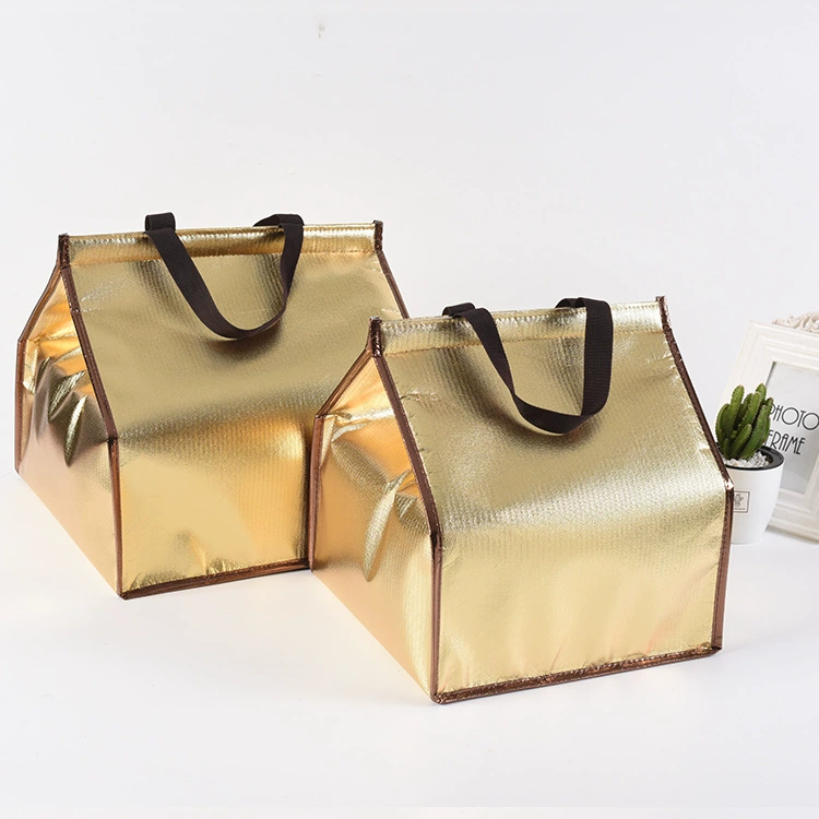 Insulated Thermal Picnic Bag, gold foil, foldable with aluminum-foil & pearl-cotton lining