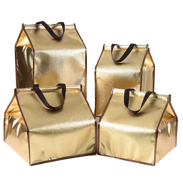 Insulated Thermal Picnic Bag, gold foil, foldable with aluminum-foil & pearl-cotton lining