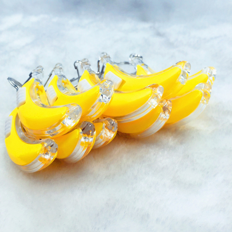 Creative simulation banana LED plastic key chain cross-border pendant push code craft small gifts
