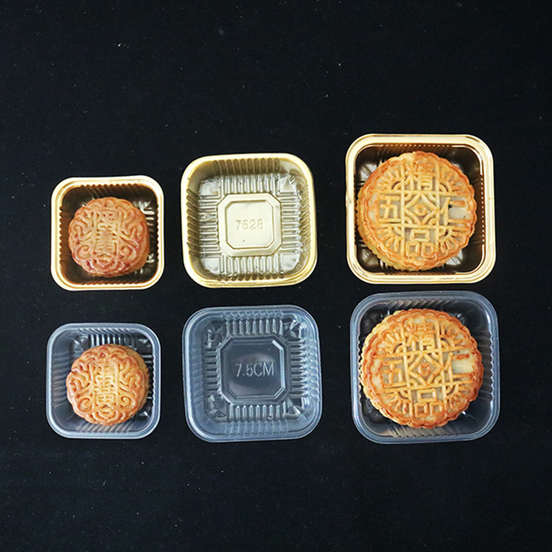 Blister transparente dorado pastel de luna de mediados de otoño soporte inferior cuadrado yema de huevo bandeja crujiente embalaje desechable soporte interno 50g-120g