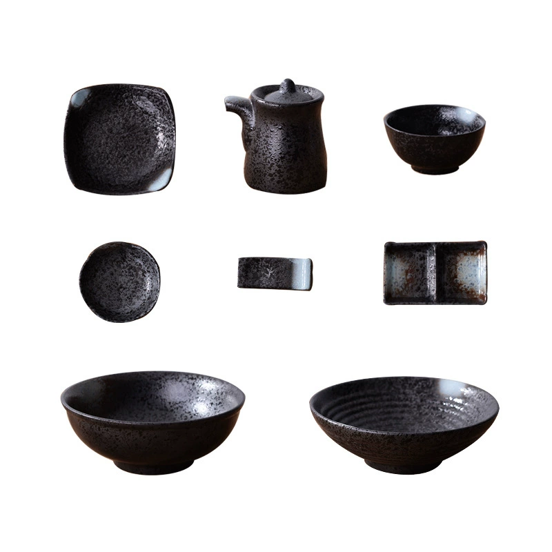 Japanese retro ceramic tableware, soup bowl, set for hotel
