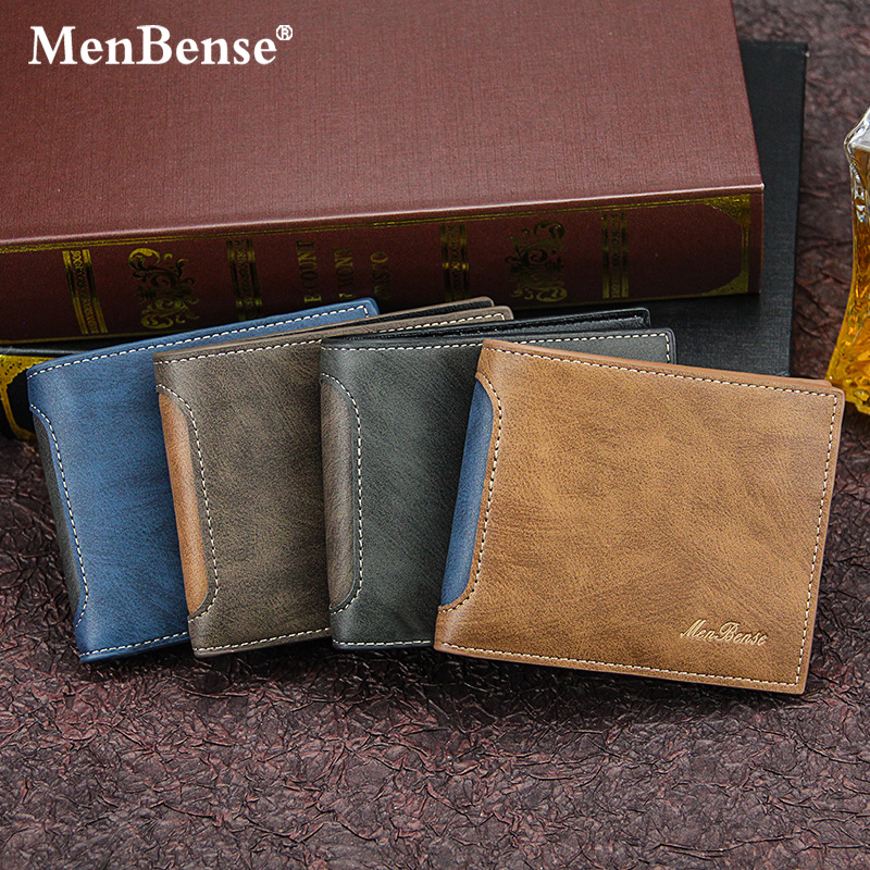 MenBense nueva cartera de los hombres de moda corta casual costura multi-Tarjeta tríptico bolso de los hombres de la cartera